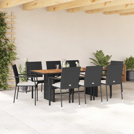 9-delige Tuinset poly rattan zwart