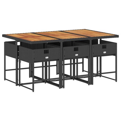 7-delige Tuinset met kussens poly rattan zwart