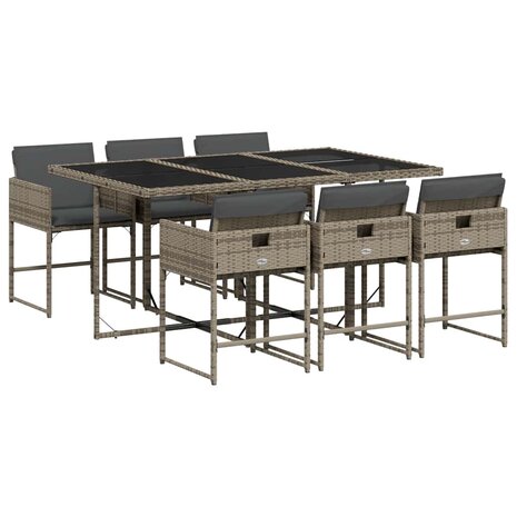 7-delige Tuinset met kussens poly rattan grijs