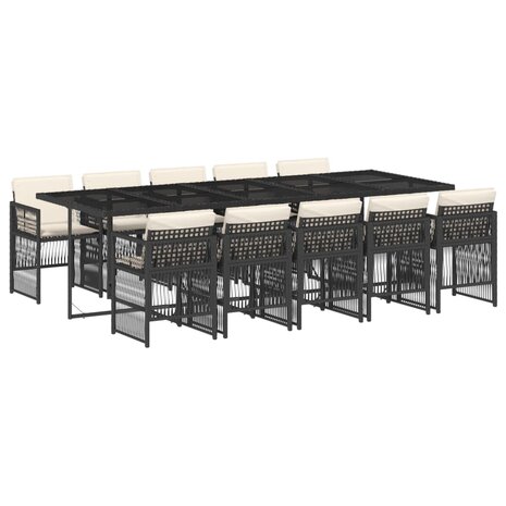11-delige Tuinset met kussens poly rattan zwart