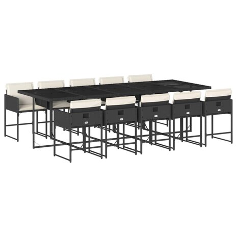 11-delige Tuinset met kussens poly rattan zwart