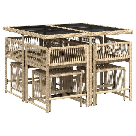 9-delige Tuinset met kussens poly rattan gemengd beige