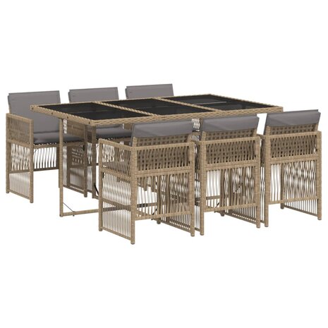 7-delige Tuinset met kussens poly rattan gemengd beige