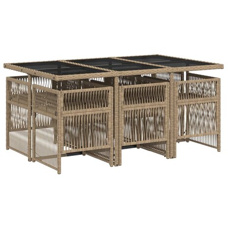 7-delige Tuinset met kussens poly rattan gemengd beige