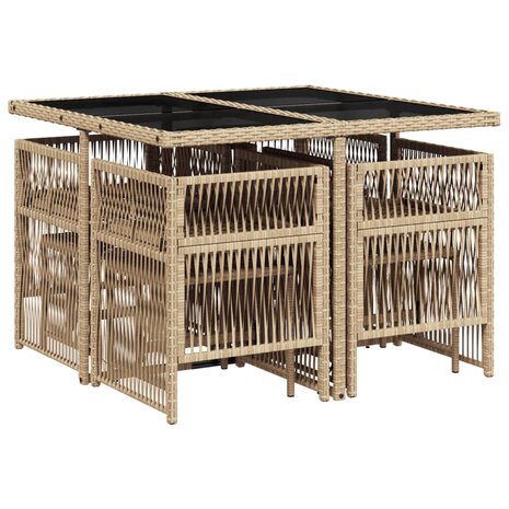 9-delige Tuinset met kussens poly rattan gemengd beige
