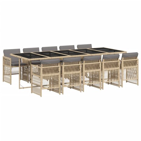 11-delige Tuinset met kussens poly rattan gemengd beige