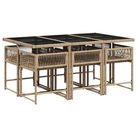 7-delige Tuinset met kussens poly rattan gemengd beige
