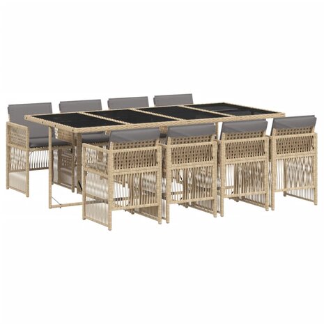 9-delige Tuinset met kussens poly rattan gemengd beige