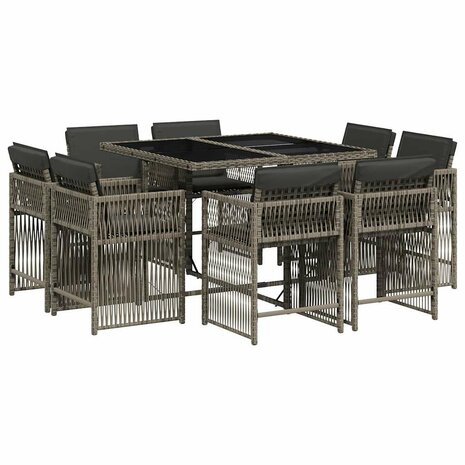 9-delige Tuinset met kussens poly rattan grijs