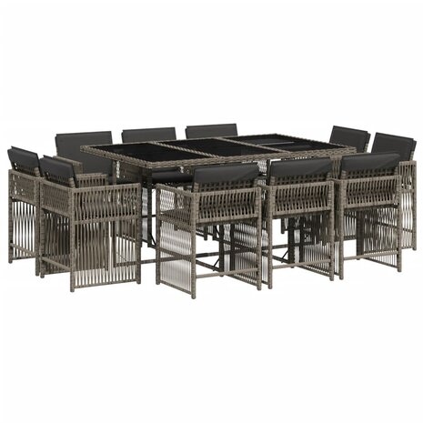 11-delige Tuinset met kussens poly rattan grijs