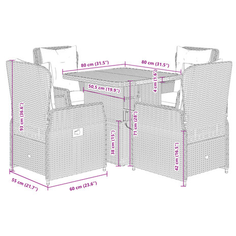 5-delige Tuinset met kussens poly rattan beige