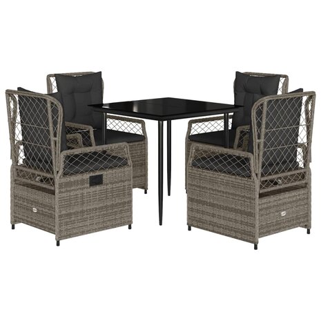 5-delige Tuinset met kussens poly rattan grijs