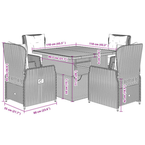 5-delige Tuinset met kussens poly rattan beige