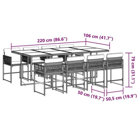 9-delige Tuinset met kussens poly rattan bruin