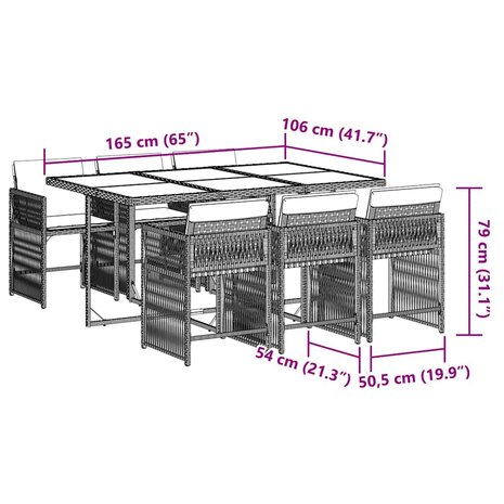 7-delige Tuinset met kussens poly rattan bruin