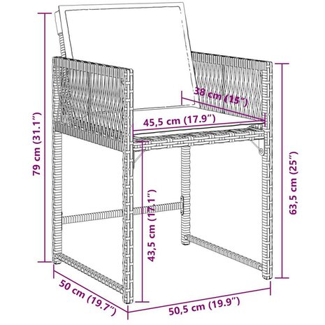 7-delige Tuinset met kussens poly rattan beige