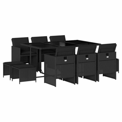 11-delige Tuinset met kussens poly rattan zwart