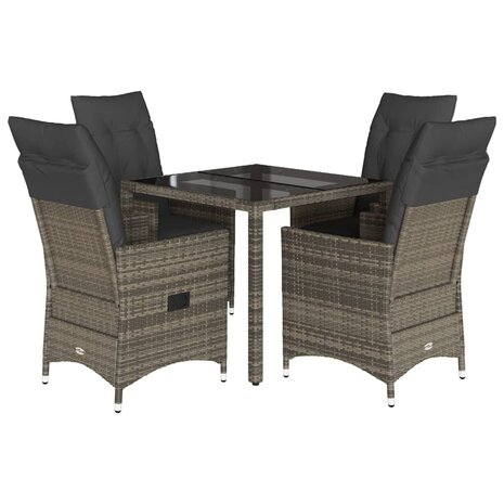 5-delige Tuinset met kussens poly rattan grijs