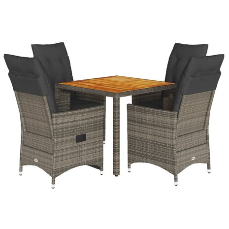 5-delige Tuinset met kussens poly rattan grijs