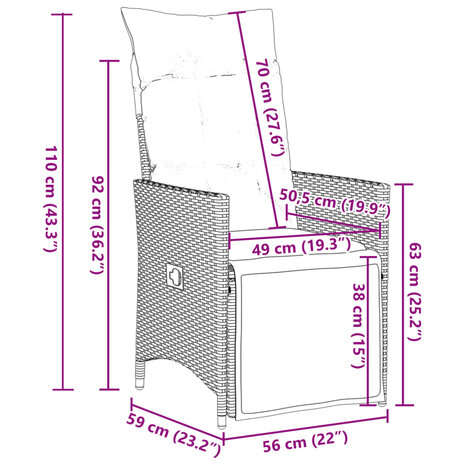 5-delige Tuinset met kussens poly rattan grijs