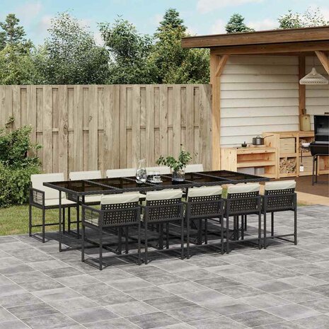 11-delige Tuinset met kussens poly rattan zwart