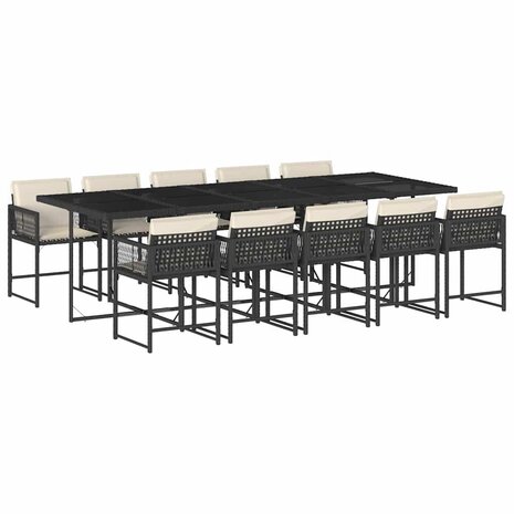 11-delige Tuinset met kussens poly rattan zwart