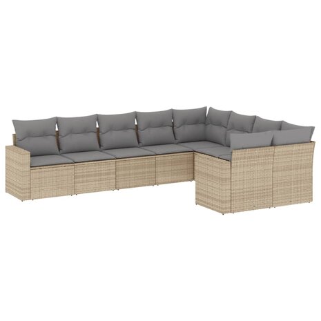 9-delige Loungeset met kussens poly rattan beige
