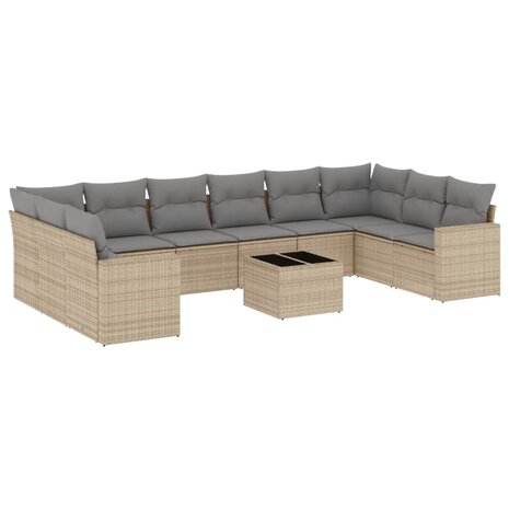 11-delige Tuinset met kussens poly rattan beige