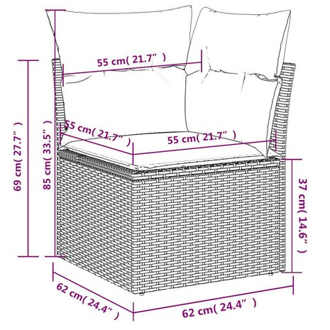 11-delige Loungeset met kussens poly rattan zwart