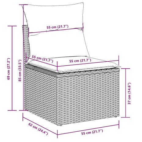 11-delige Loungeset met kussens poly rattan zwart
