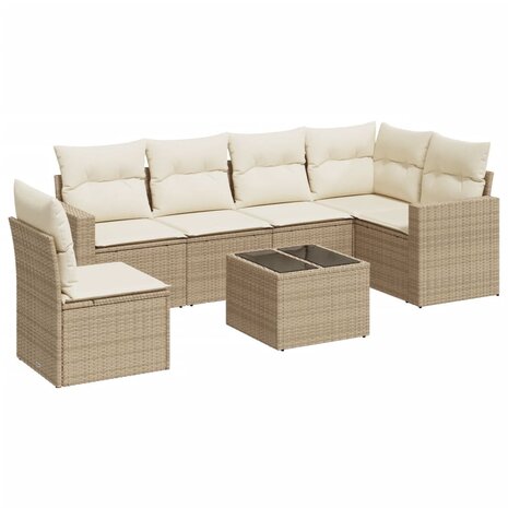 7-delige Loungeset met kussens poly rattan beige