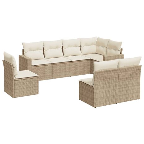 8-delige Loungeset met kussens poly rattan beige