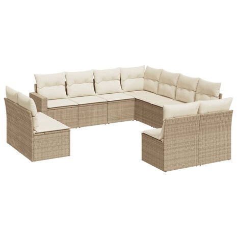 11-delige Tuinset met kussens poly rattan beige