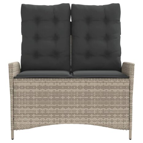 Tuinbankje verstelbaar met kussens poly rattan lichtgrijs