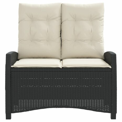 Tuinbankje verstelbaar met kussens poly rattan zwart