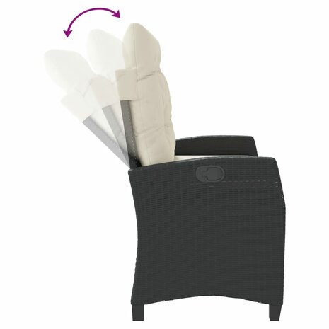 Tuinbankje verstelbaar met kussens poly rattan zwart