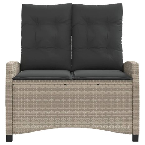 Tuinbankje verstelbaar met kussens poly rattan lichtgrijs