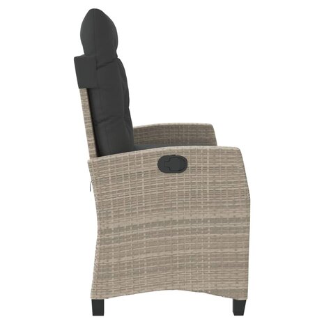 Tuinbankje verstelbaar met kussens poly rattan lichtgrijs