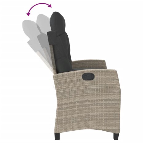 Tuinbankje verstelbaar met kussens poly rattan lichtgrijs