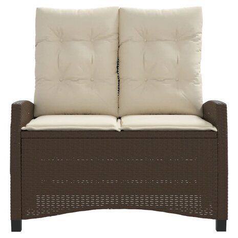 Tuinbankje verstelbaar met kussens poly rattan bruin