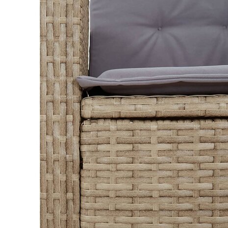 Tuinbankje verstelbaar met kussens poly rattan beige