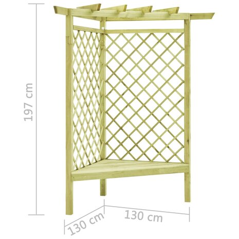 Hoekpergola met zitting 130x130x197 cm ge&iuml;mpregneerd grenenhout