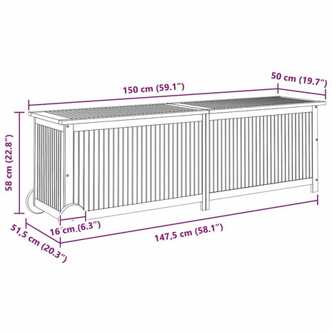 Tuinbox met wieltjes 150x50x58 cm massief acaciahout