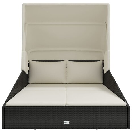 Ligbed met inklapbaar dak 200x114x128 cm poly rattan zwart