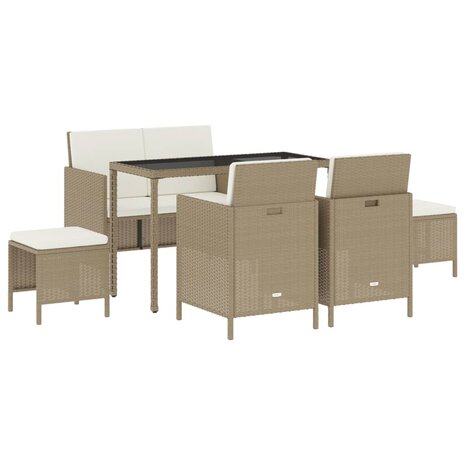 6-delige Tuinset met kussens poly rattan beige