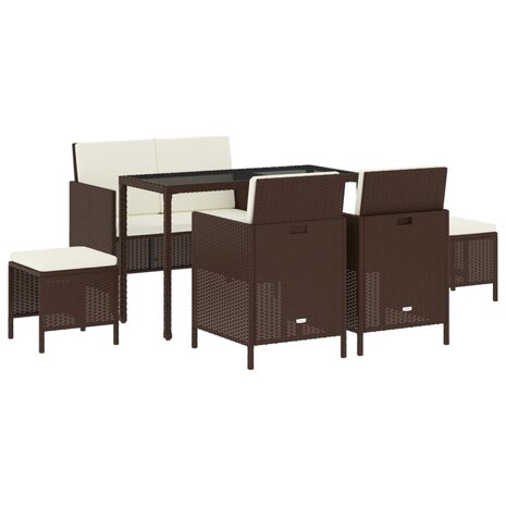 6-delige Tuinset met kussens poly rattan bruin