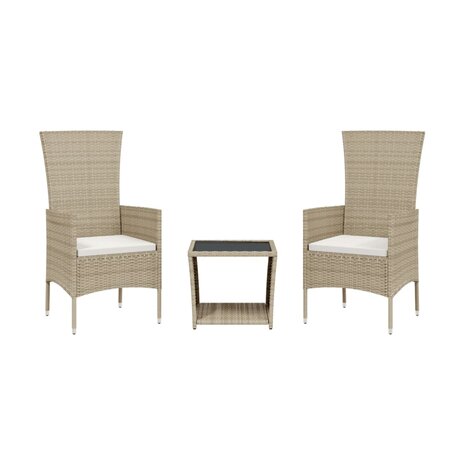 3-delige Tuinset met kussens poly rattan beige