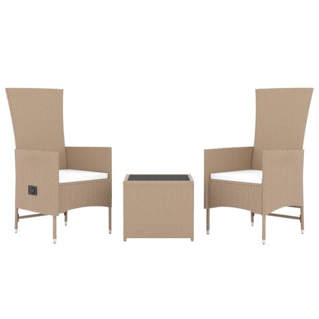 3-delige Loungeset poly rattan en staal beige