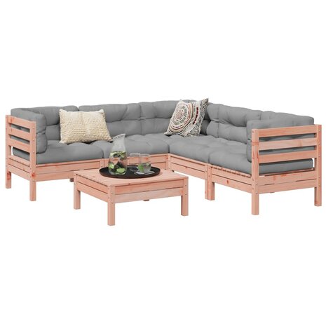 6-delige Loungeset met kussens massief douglas vurenhout