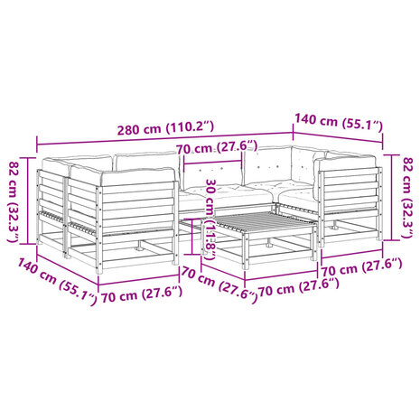 7-delige Loungeset met kussens massief douglas vurenhout